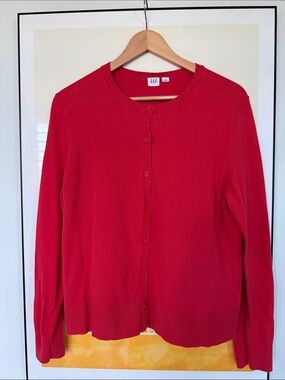 GAP Red Crewneck Button-Front Cardigan